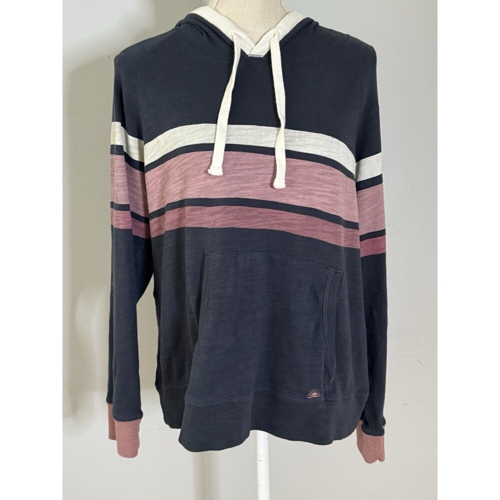 Faherty Sunwashed Organic Cotton Slub Stripe Hoodie Blue Striped Size Large
